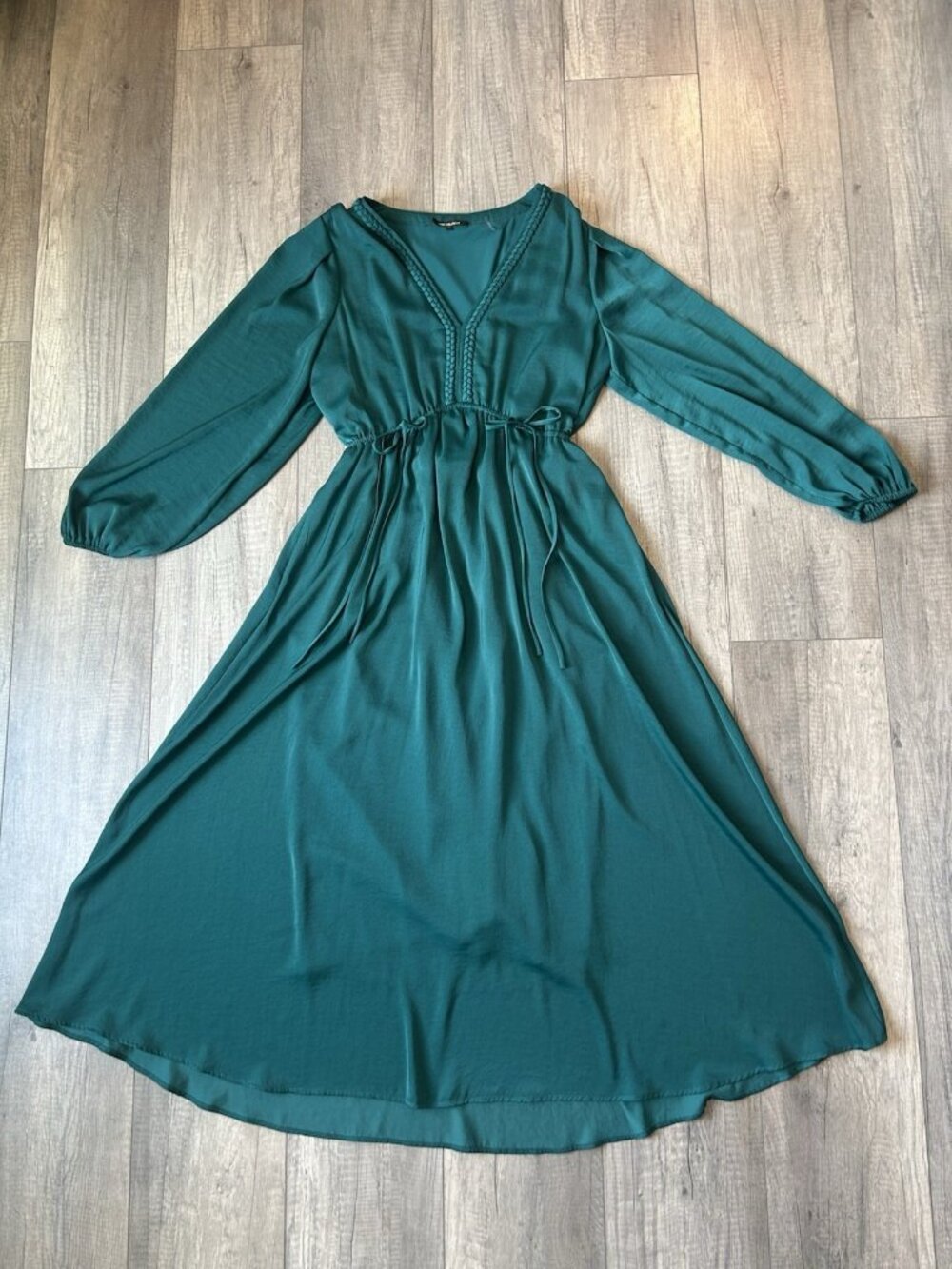 Kobi Halperin Sari Emerald Green Ruched Waist Midi Dress Long Sleeve M - Picture 2 of 16